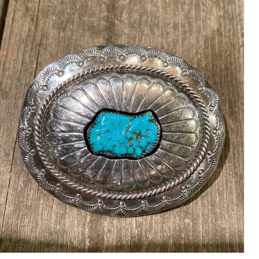 Vintage Sterling Silver Buckle With Turquose Stone USA