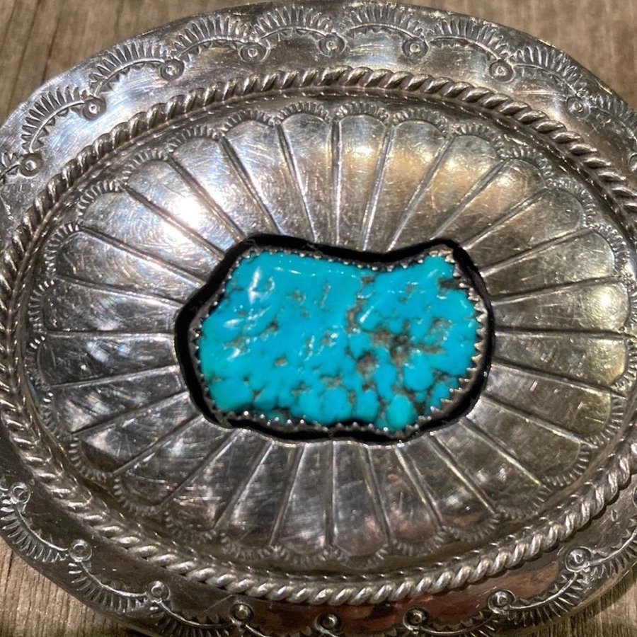 Vintage Sterling Silver Buckle With Turquose Stone USA