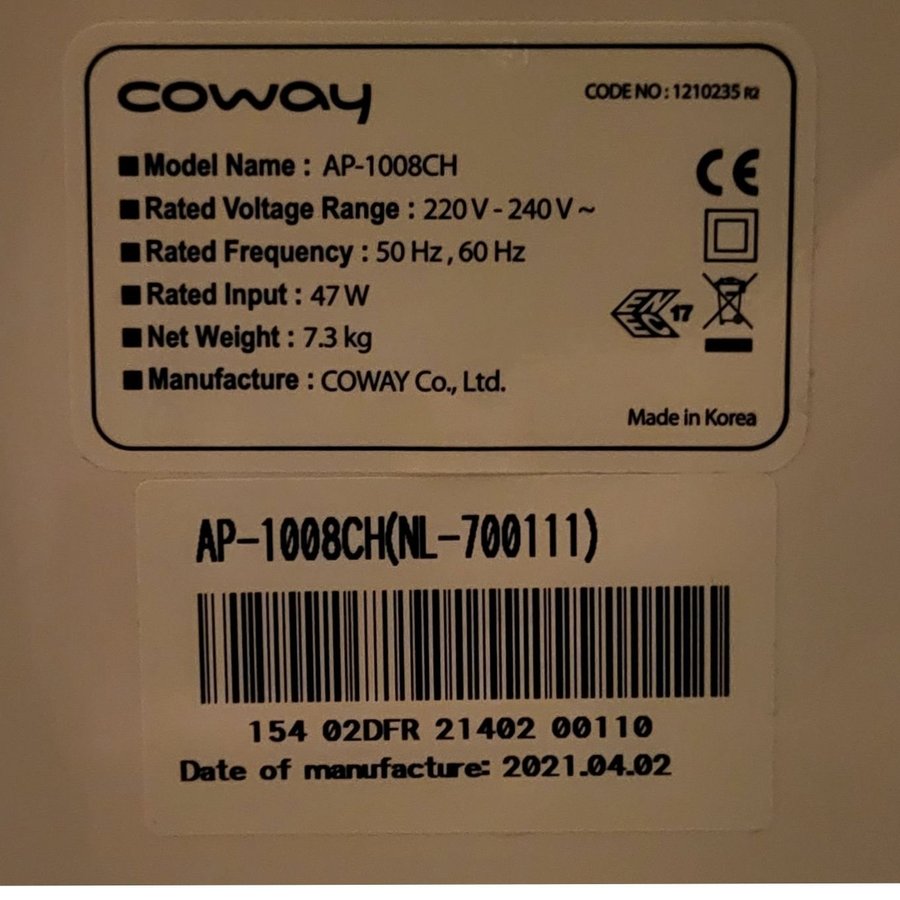 Coway AP-1008CH Luftrenare