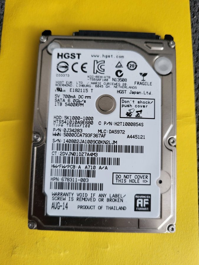 Hårddisk HGST 1x1000GB 25 Laptop WIN 10 Pro