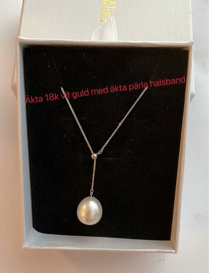 Äkta 18k vit guld med äkta pärla halsband