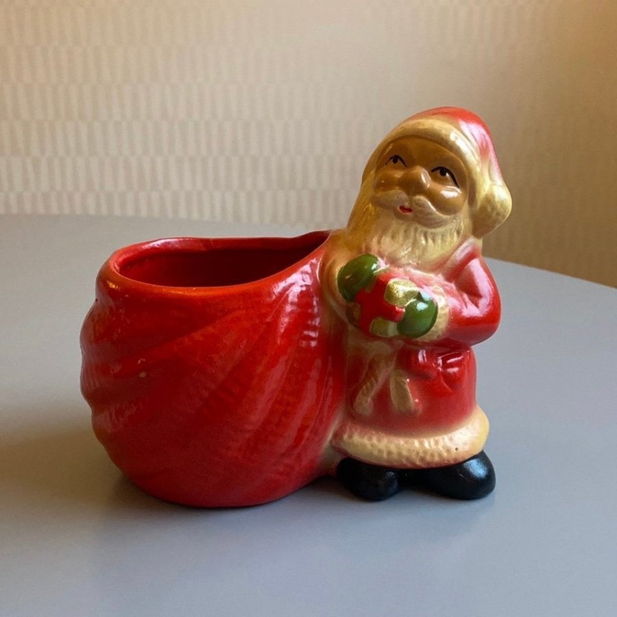 Äldre kruka ytterfoder skål tomte jultomte retro vintage