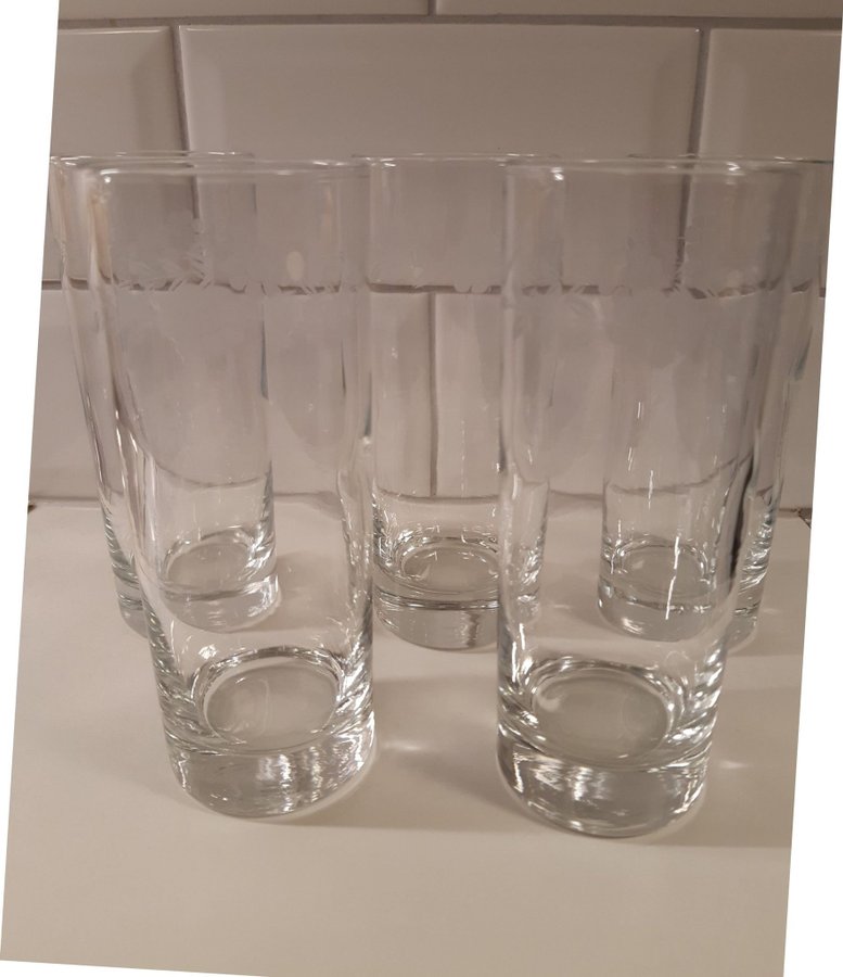 Vintage, 5 st highballglas/longdrinkglas med etsat motiv runt om