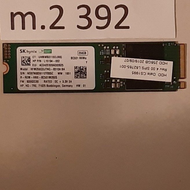 SSD M2  256GB  NVMe märke: SK Hynix  formfaktor 2280