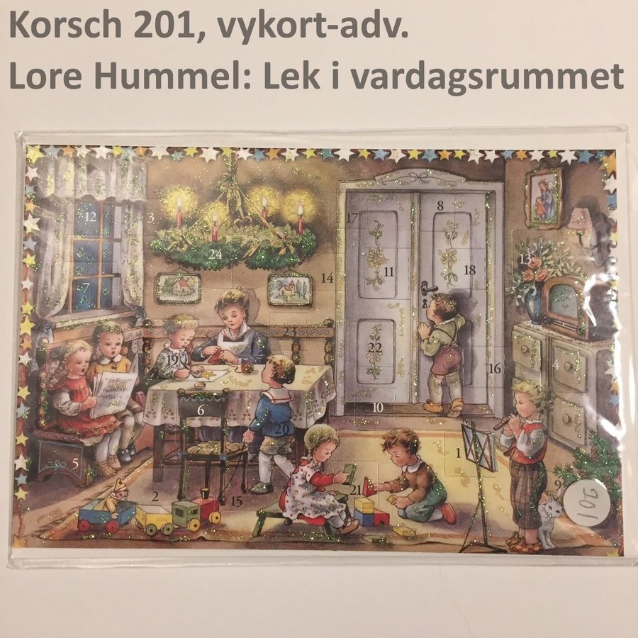 Adventskalender KORSCH 201V Hummel: Barnkammare.1990-2006. Vykort=12x17