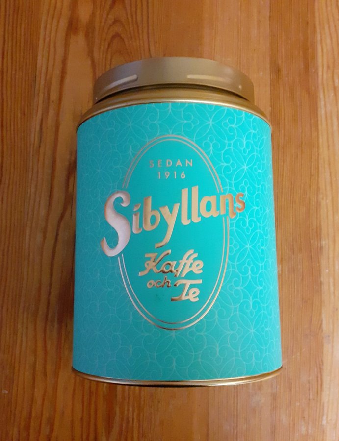 Plåtburk Sibyllans Kaffe och Te Ljusblå