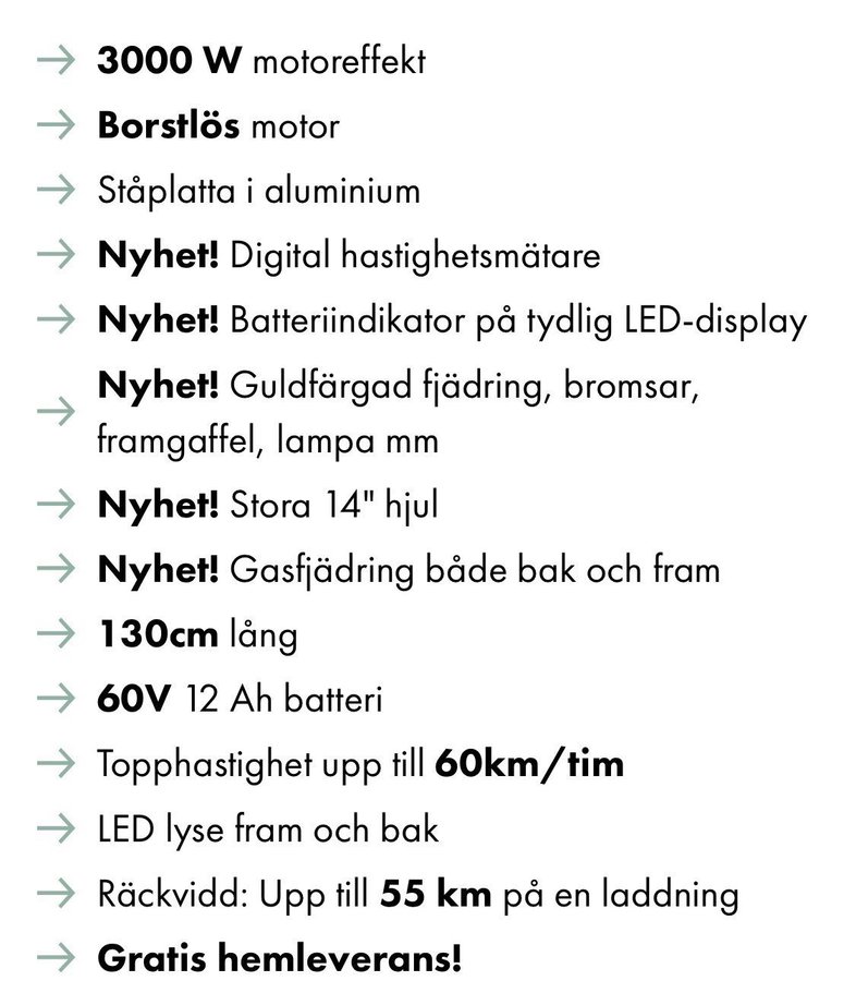 Elsparkcykel 3000W med 60km/h topphastighet