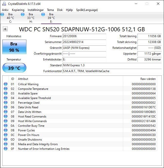 SSD m.2 , 512GB , NVMe , märke: WD , formfaktor 2280