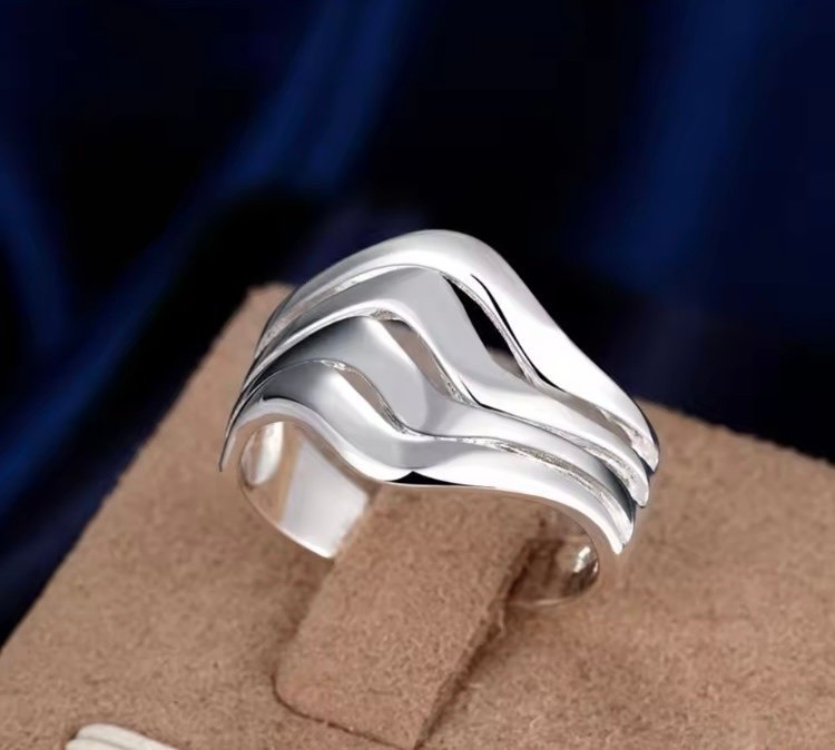 Vacker 925 Silver Ring - Vågor - Mönster