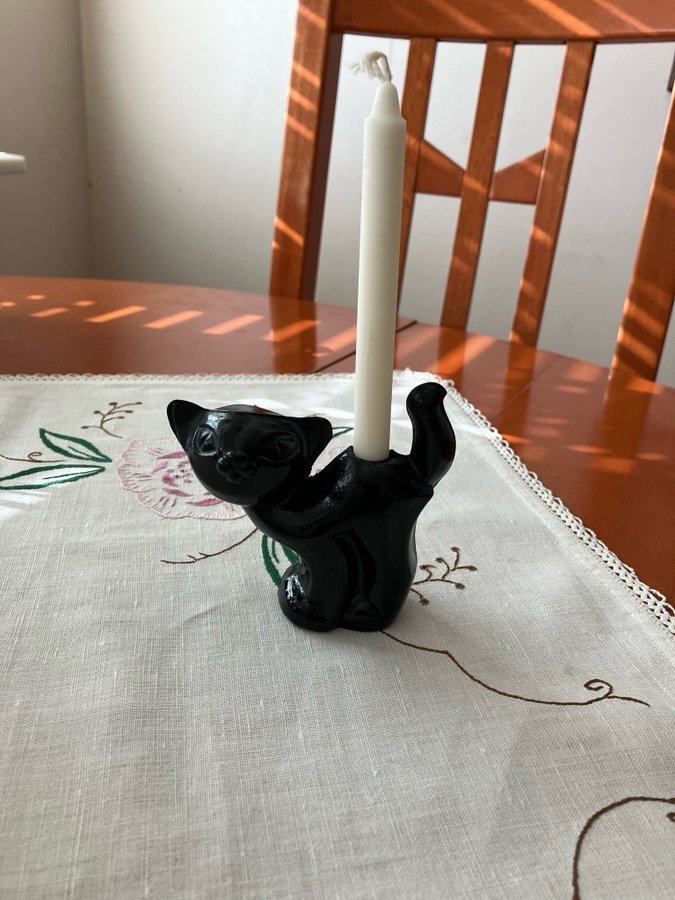 Svart Retro Katt Ljusstake