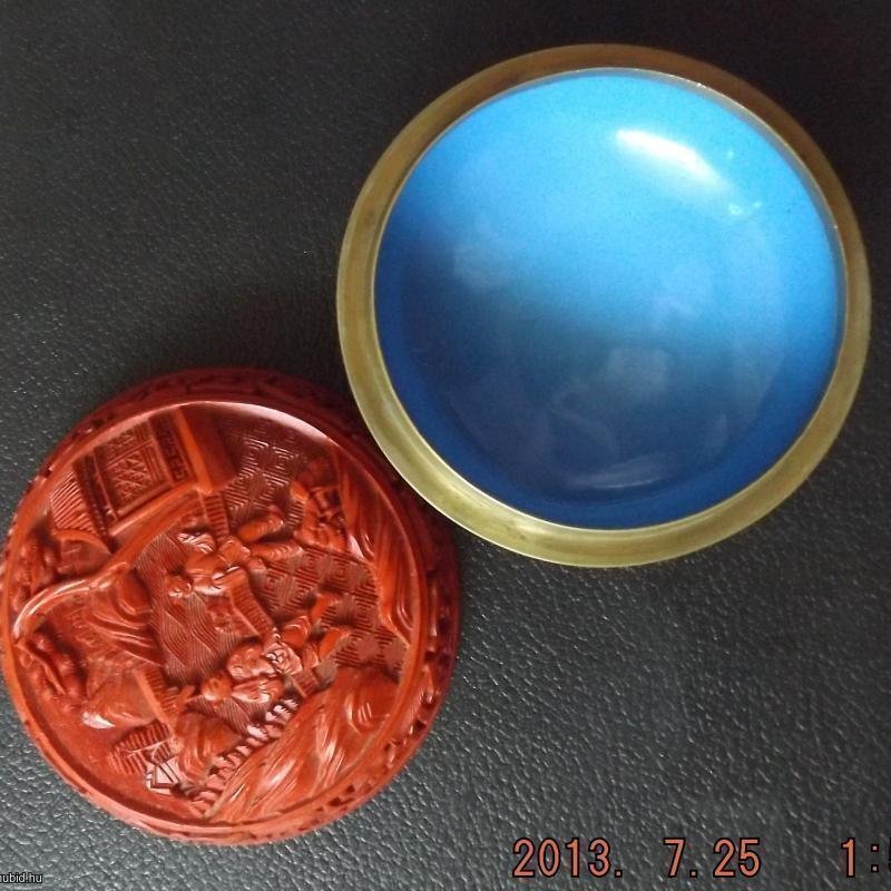 Chinese - cinnabar bonbonier - human representation - diameter 9.5 cm - Kina