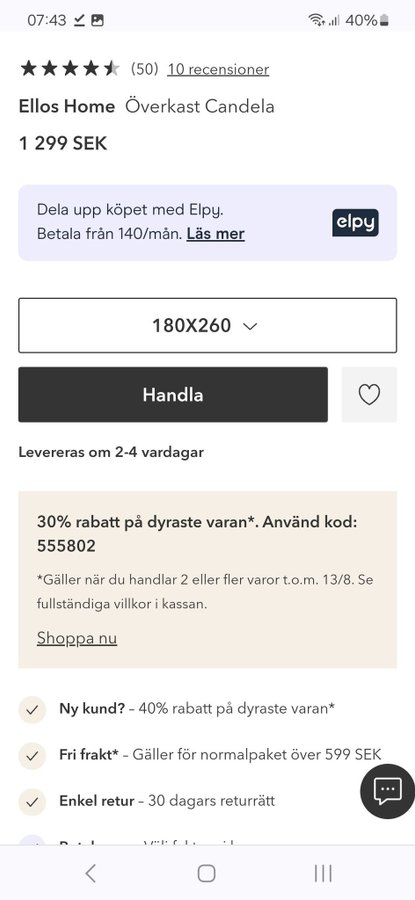 Överkast Candela från Ellos Home 180x260 NYTT SLUTSÅLT