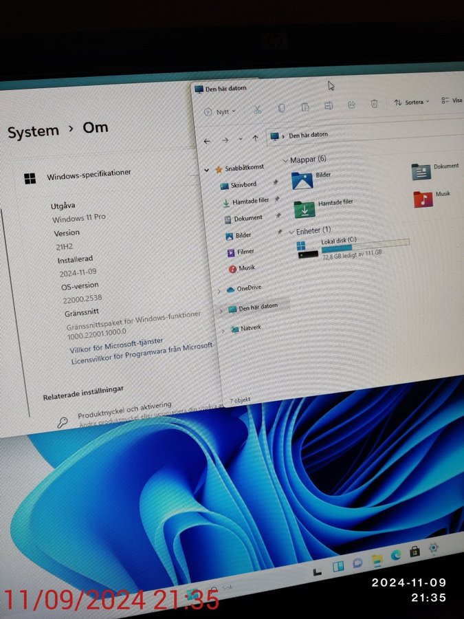 Windows: 11 pro svenska SSD disk 120GB