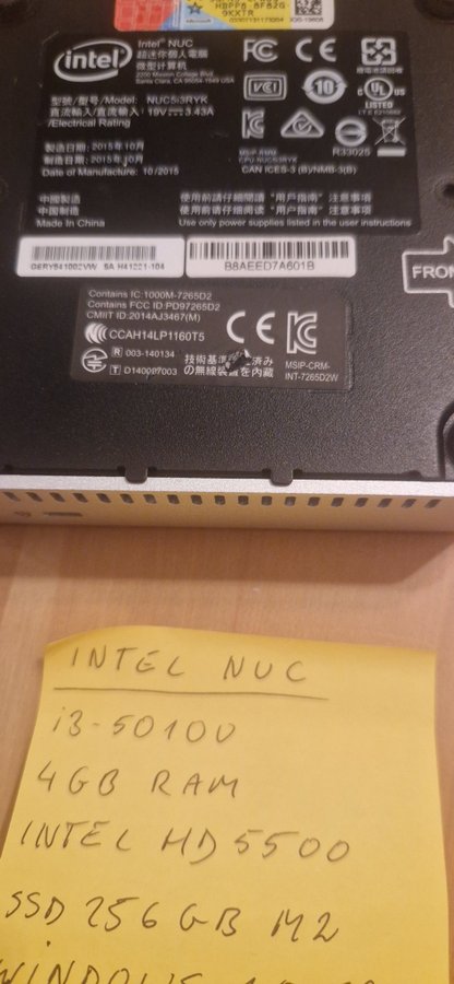 Intel NUC I3-50100U/4GB /256 GB SSD/INTEL HD 5500/WIN10 /NR4