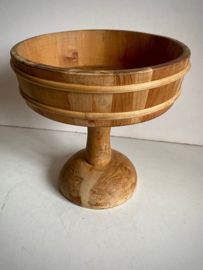 Skål trä fat skål retro Handmade vintage wooden pedestal bowl fruktskål 1900tal