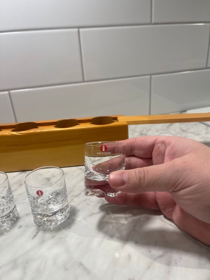 4 st glas med träbox Iittala