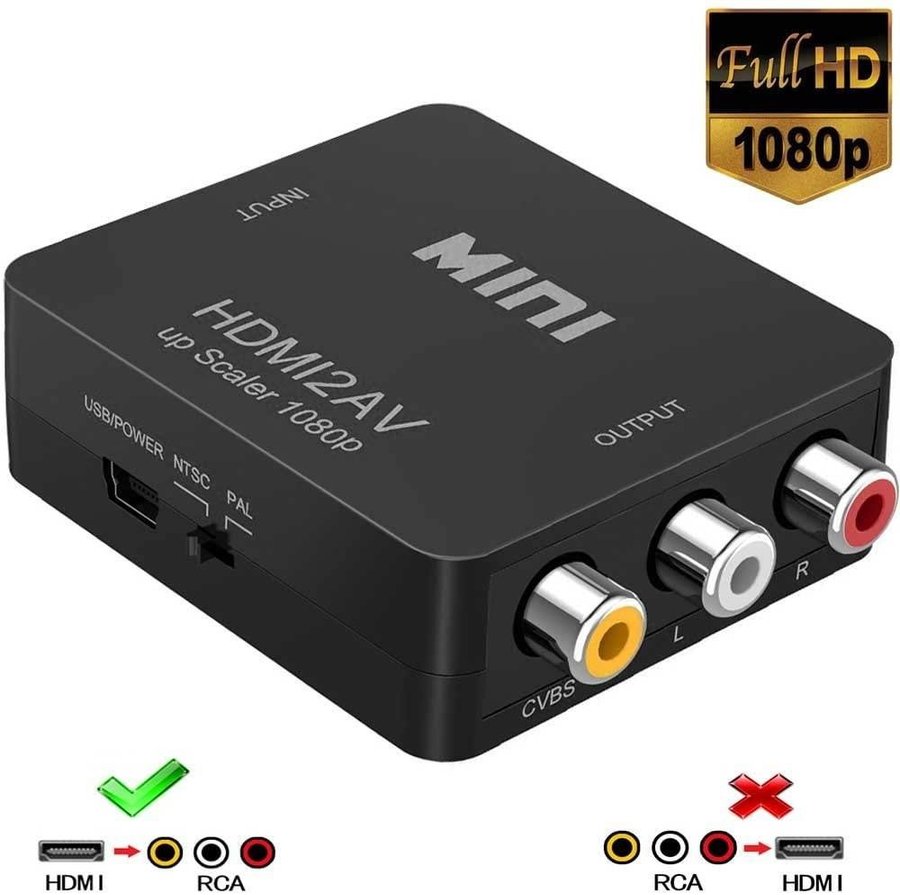 HDMI till RCA, 1080p HDMI till AV 3RCA CVBs Composite Video Audio Converter