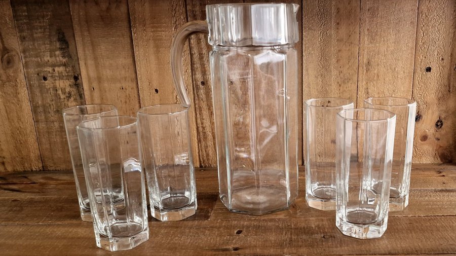 Glaskanna Octime Luminarc och 6 tumbler longdrinkglas UNiK Set skick som ny