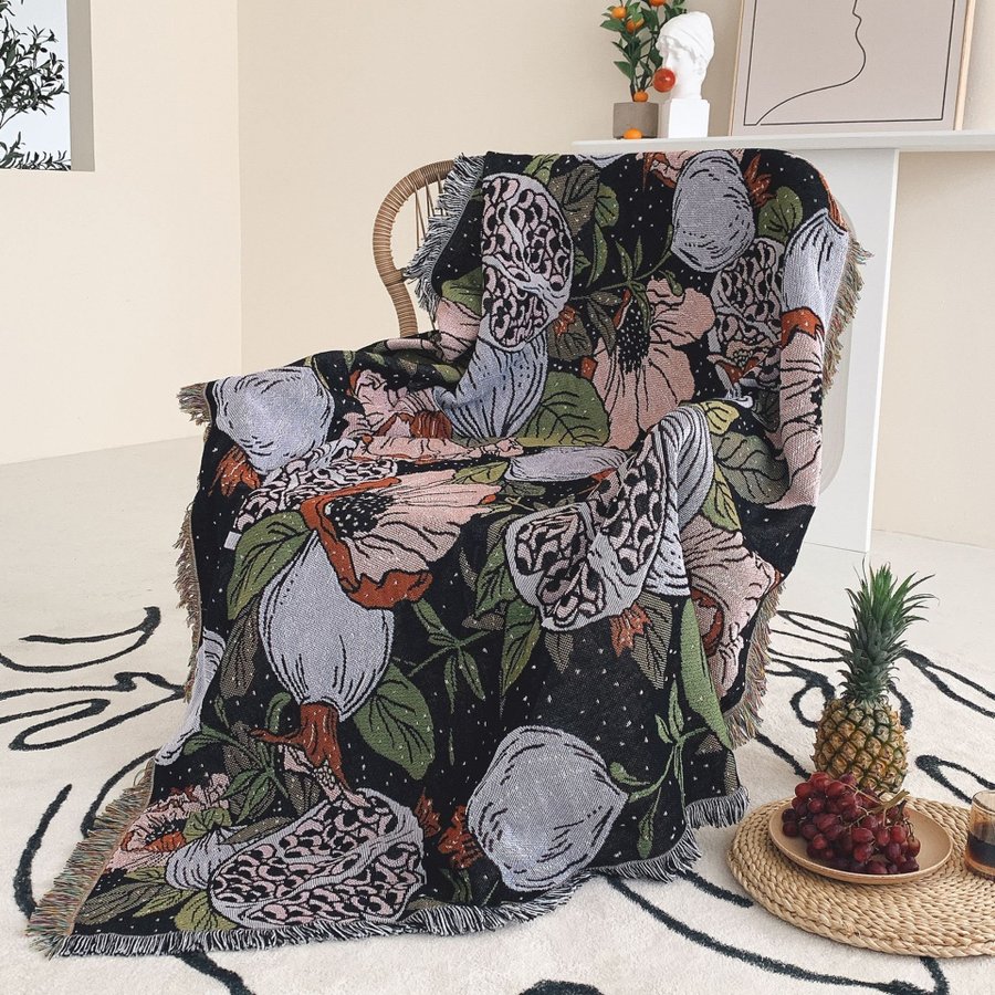 Bohemian sofa dustproof blanket outdoor camping carpet tapestry flower,130*160cm