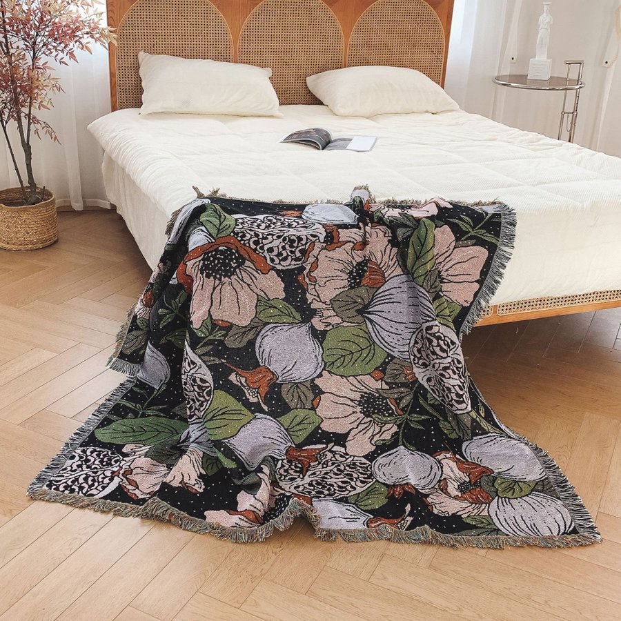 Bohemian sofa dustproof blanket outdoor camping carpet tapestry flower,130*160cm