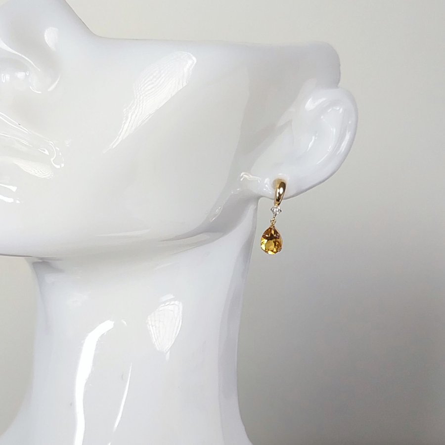 Pear Cut Citrine Earrings with Diamonds in K18 Japan Gold