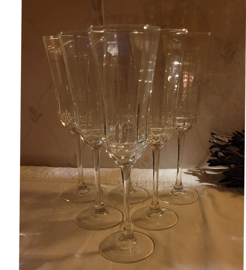 6 x CHAMPAGNE bubbel PROSECCO glas OCTIME retro 70/80-tal