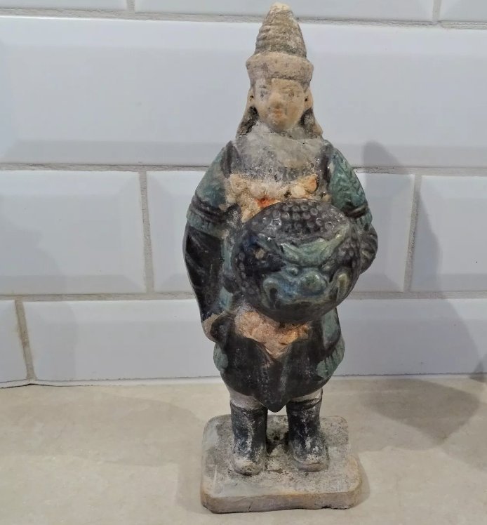 Pair of large glazed Ming Dynasty Terracotta Tomb Guards