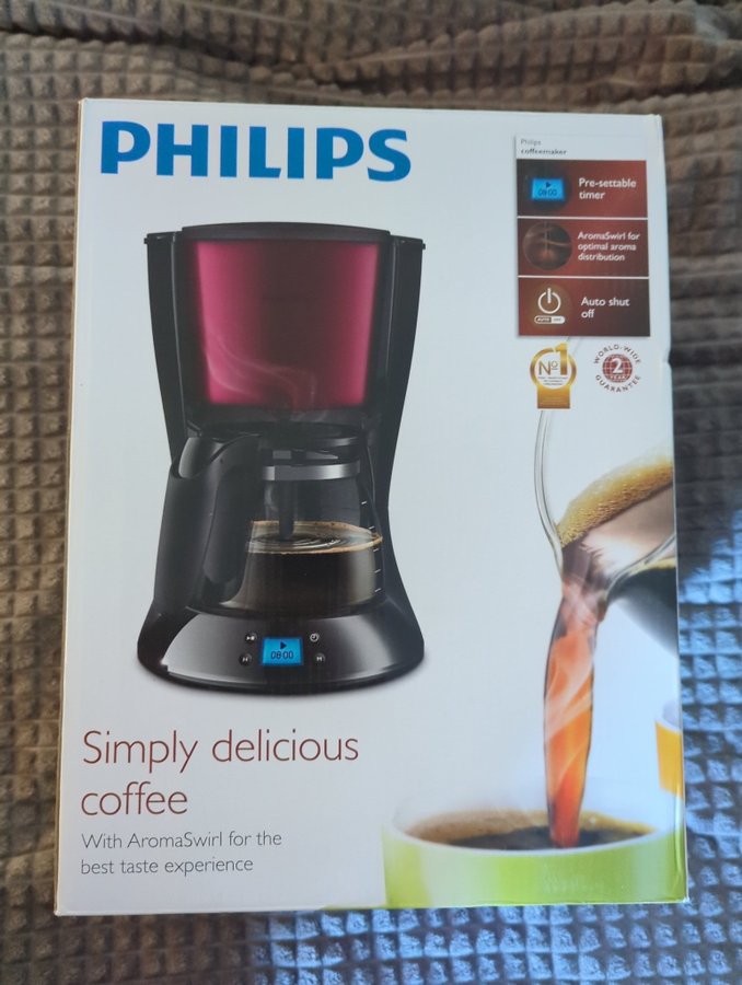 Philips kaffebryggare HD7459 vinröd metall ny i oöppnad box