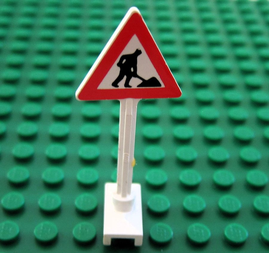 1 st LEGO skylt vägskylt Road Sign Triangle Thin Worker and 2 Piles 649pb10b