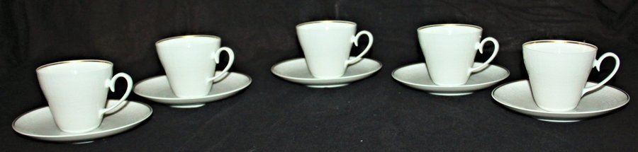 5 st Rosenthal White Romance Björn Wiinblad Kaffekopp med fat 1970-tal Nyskick