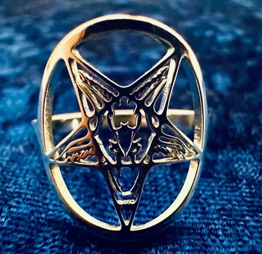 Ny ring med pentagram Baphomet Ockult Metal Rock Goth Punk Rostfritt stål Fynd