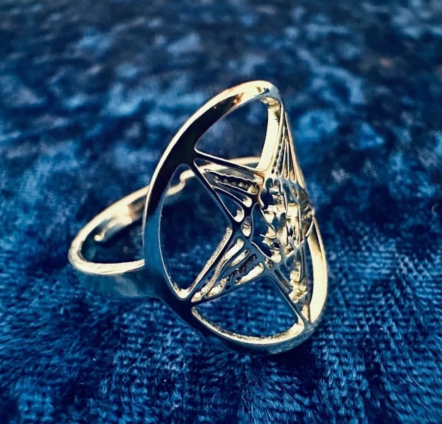 Ny ring med pentagram Baphomet Ockult Metal Rock Goth Punk Rostfritt stål Fynd