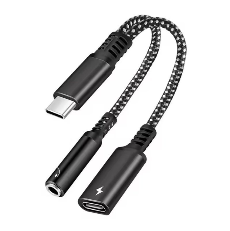 2-i-1 USB-C hörlursadapter med 3,5 mm kontakt och 60 W PD laddning