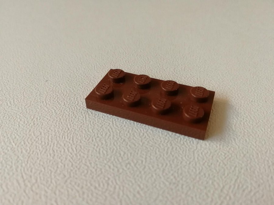 Lego - plate - platt - bas - 2x4 - part 3020 - brun (reddish)