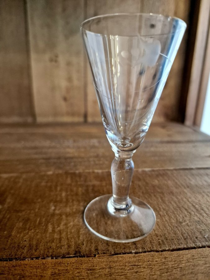 4 st. äldre Graverade glas likörglas snabs retro vintage starkvinglas