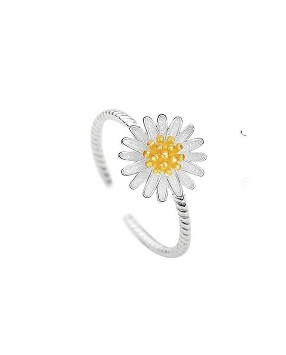 SILVER  guld pläterad ring blomma blommor tusensköna prästkrage 925-S pläterad