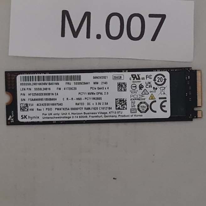 SSD M.2 , 256GB , NVMe ,PCIe, märke: SK Hynix , formfaktor 2280