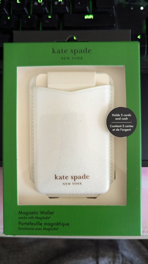 Kate Spade Magnetic Magsafe Wallet - Vit Glitter - Helt Ny