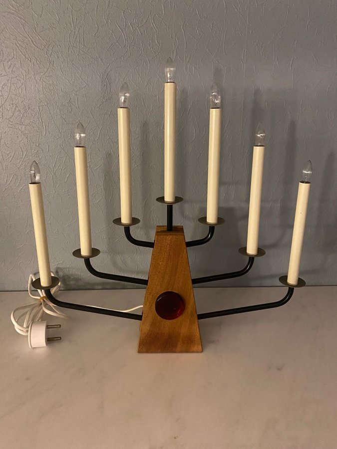 Osram Anna 93 teak adventsljusstake med glas prisma retro vintage