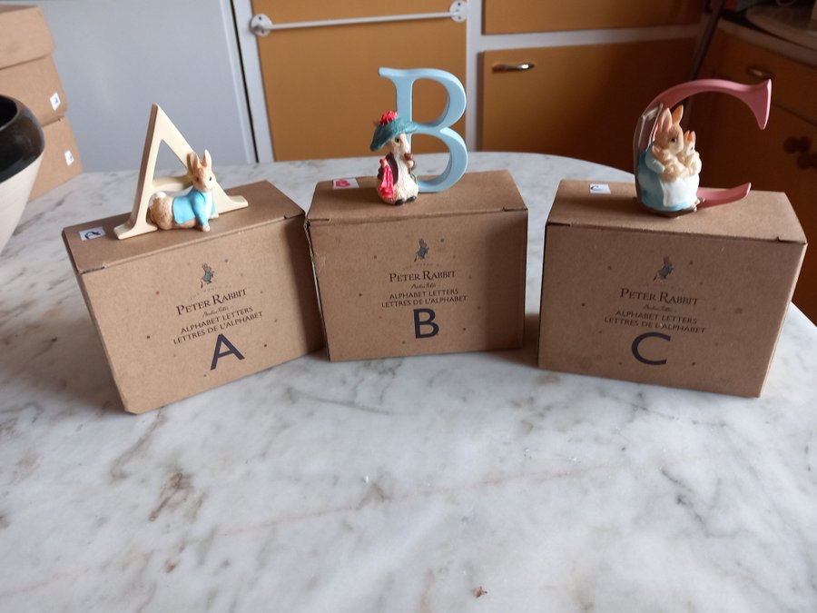 Three World of Beatrix Potter Alphabet Letters. A, B and C.