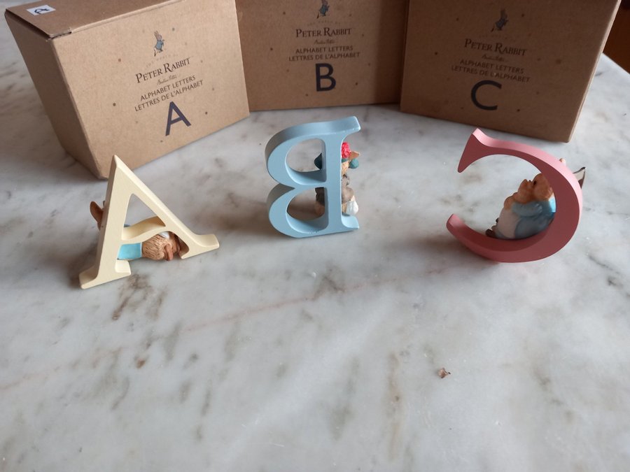 Three World of Beatrix Potter Alphabet Letters. A, B and C.