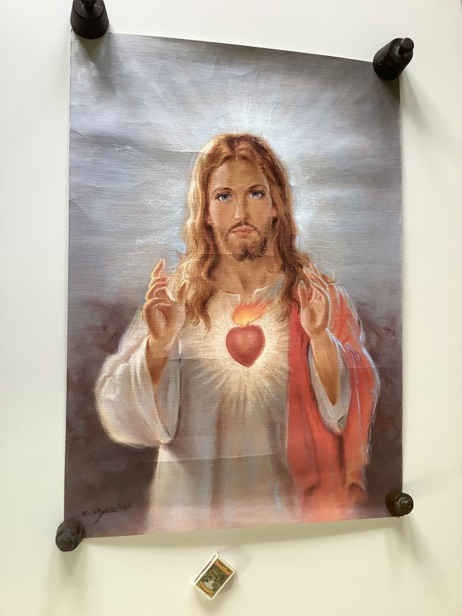 Jesus plansch reproduktion konstnär C Parisi Kristus poster 70cm x 50cm vintage