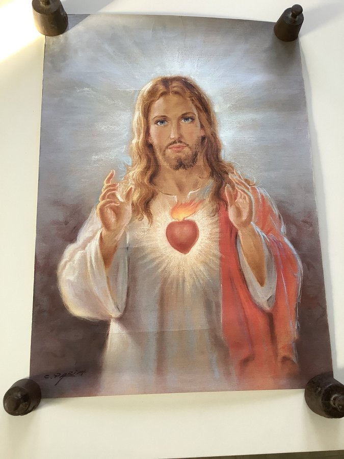 Jesus plansch reproduktion konstnär C Parisi Kristus poster 70cm x 50cm vintage