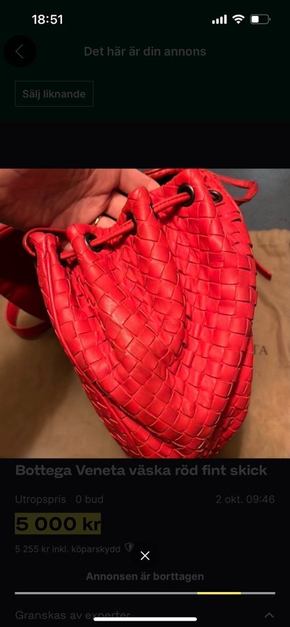 Bottega Veneta väska röd skinn med äkthetsbevis