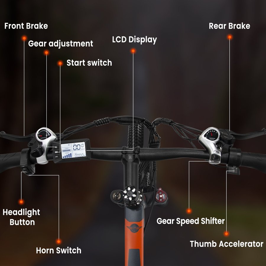 Elektrisk mountainbike 29 tums däck LCD-skärm Shimano 21-växlad