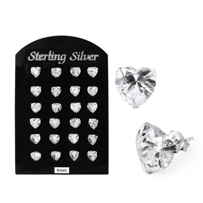 1 Par Studs Örhängen i 925 Silver med 4 mm hjärtformad CZ