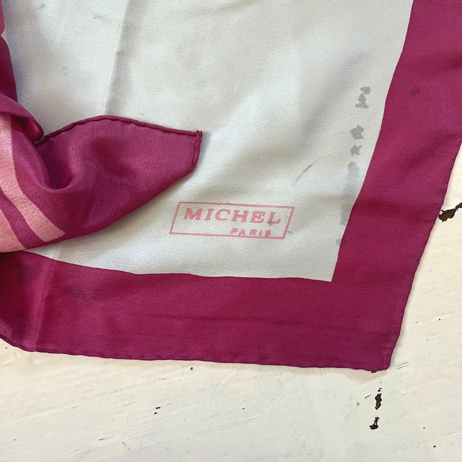 Stor Vintage Fransk Sidenscarf m Färgsprakande Mönster fr Michel Äkta Silke