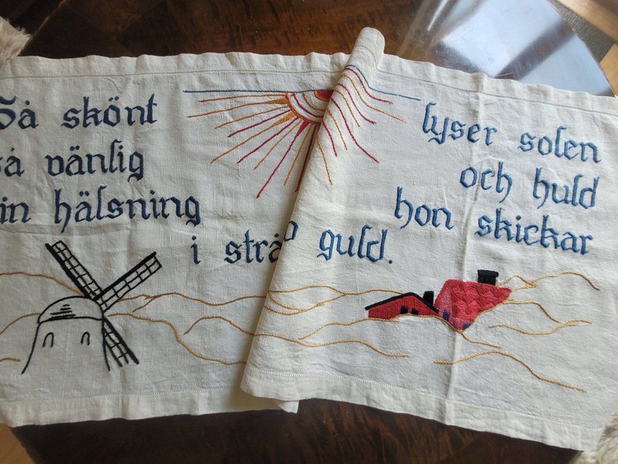 Fin gammal jugend väggbonad handbroderad antik ordspråk 105×46cm