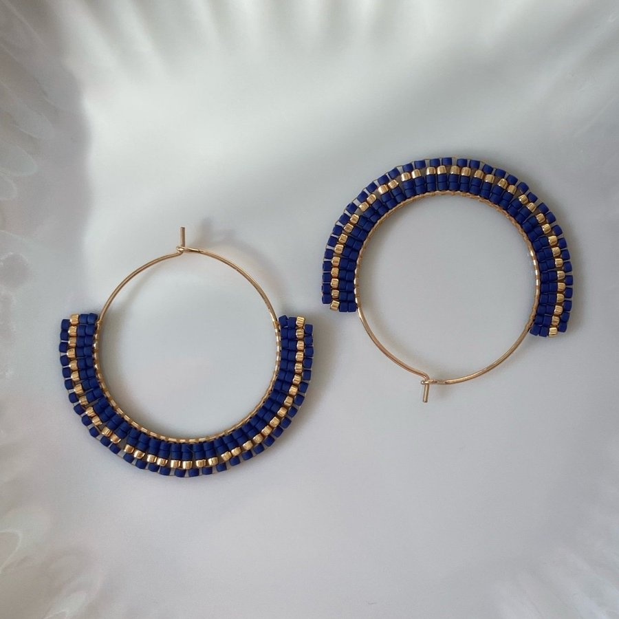 Hoop dainty earrings Athena 30mm - Noble Navy/Gold