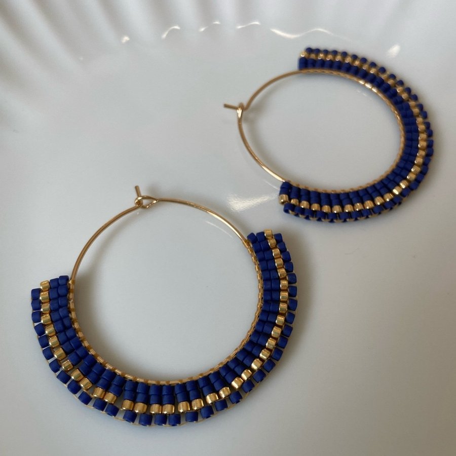 Hoop dainty earrings Athena 30mm - Noble Navy/Gold